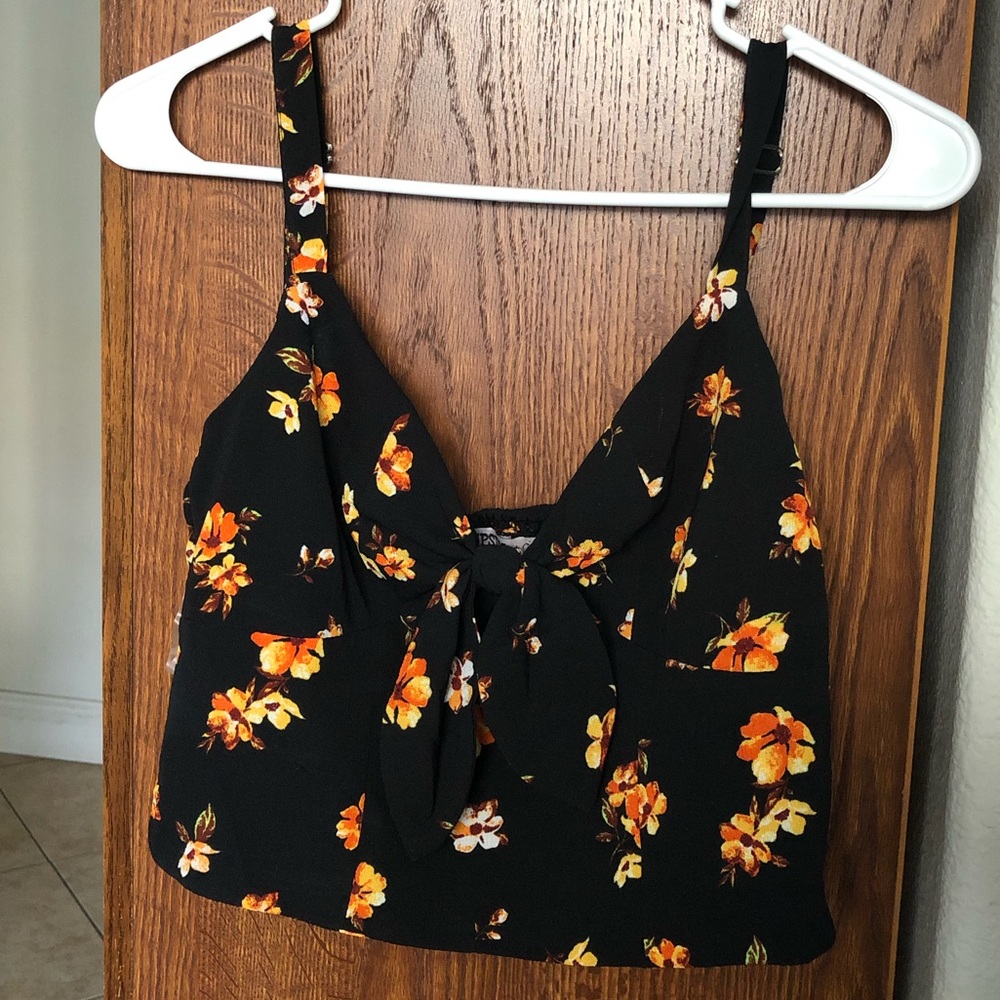 Floral Black and Yellow Cropped Top